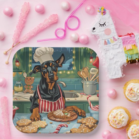Assiettes En Carton Fête de Noël Doberman Pinscher (Fête)
