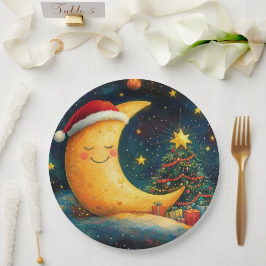 Assiettes En Carton Fête de Noël drôle Lune Galaxy (Mariage)
