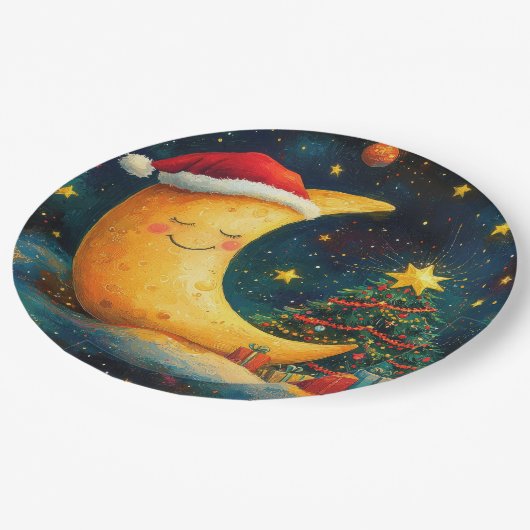 Assiettes En Carton Fête de Noël drôle Lune Galaxy (Angle)