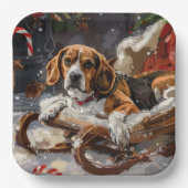 Assiettes En Carton Fête de Noël du chien beagle (Recto)