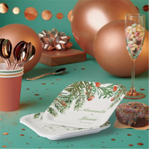 Assiettes En Carton Fête de Noël du Pine Cone aux Berries rouges