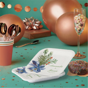 Assiettes En Carton Fête de Noël du Pine Cone aux Berries rouges