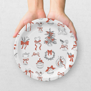 Assiettes En Carton Fête de Noël élégante rouge et noire