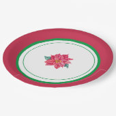 Assiettes En Carton Fête de Noël Florale Rouge & Vert (Angle)