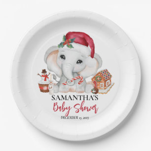 Assiettes En Carton Fête de Noël Hiver Santa Bébé Éléphant
