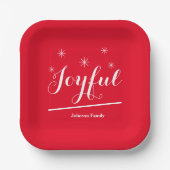 Assiettes En Carton Fête de Noël Joyeux Script Nom moderne Rouge (Recto)