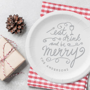 Assiettes En Carton Fête de Noël 'Manger, Boire et se Réjouir'