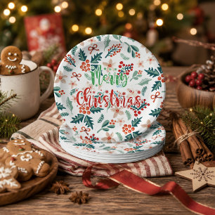 Assiettes En Carton Fête de Noël Moderne Rouge et Vert