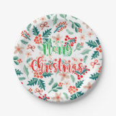 Assiettes En Carton Fête de Noël moderne rouge et vert (Devant)