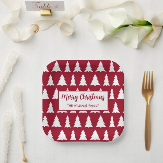 Assiettes En Carton Fête de Noël Motif Maroon White Tree (Mariage)