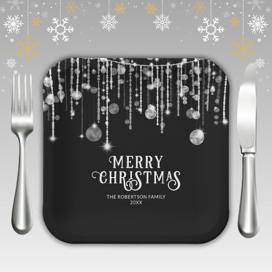 Assiettes En Carton Fête de Noël Noir et Blanc