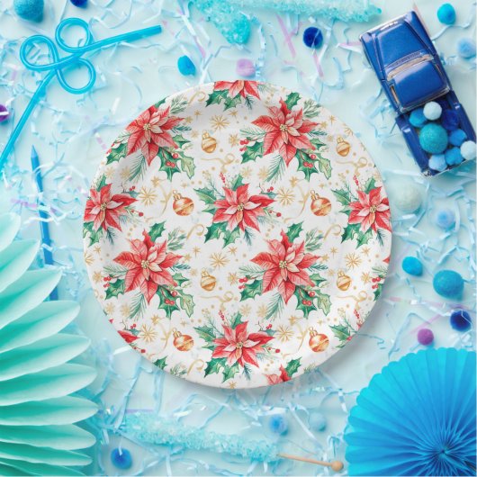 Assiettes En Carton Fête de Noël Poinsettia Flowers (Fête)