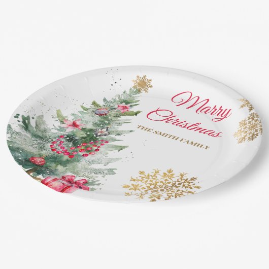 Assiettes En Carton Fête de Noël Rouge Poinsettia (Angle)