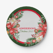 Assiettes En Carton Fête de Noël Rouge Vert Floral (Devant)