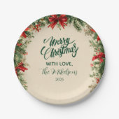 Assiettes En Carton Fête de Noël Rustique Poinsettia Pine (Devant)