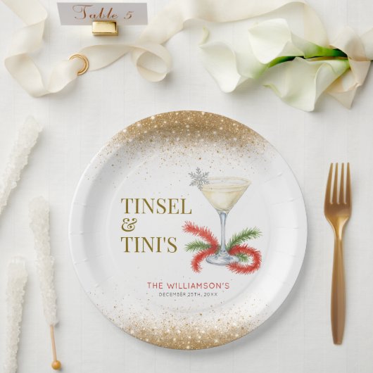 Assiettes En Carton Fête de Noël Tinsel et Tinis (Mariage)