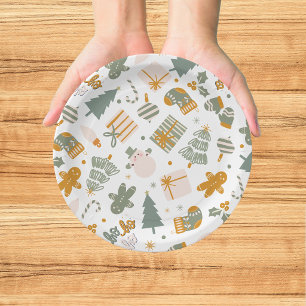 Assiettes En Carton Fête de Noël Verte et Or