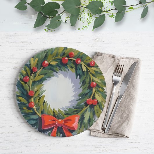 Assiettes En Carton Fête de Noël Wreath Painted