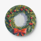 Assiettes En Carton Fête de Noël Wreath Painted (Devant)