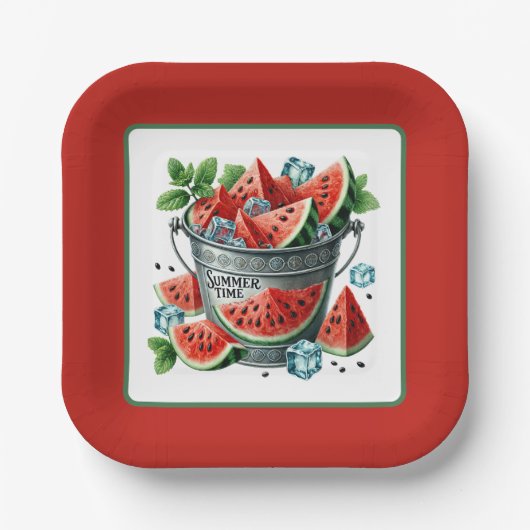 Assiettes En Carton Fête de pastèque en été (Recto)