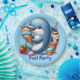 Assiettes En Carton Fête de piscine dauphin