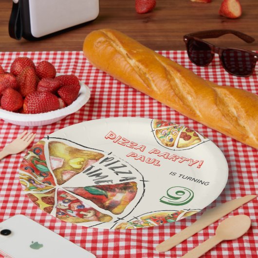 Assiettes En Carton Fête de pizza Watercolor (Pique-nique)