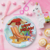 Assiettes En Carton Fête de plage d'anniversaire (Fête)