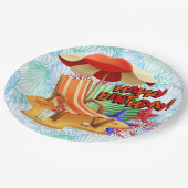Assiettes En Carton Fête de plage d'anniversaire (Angle)