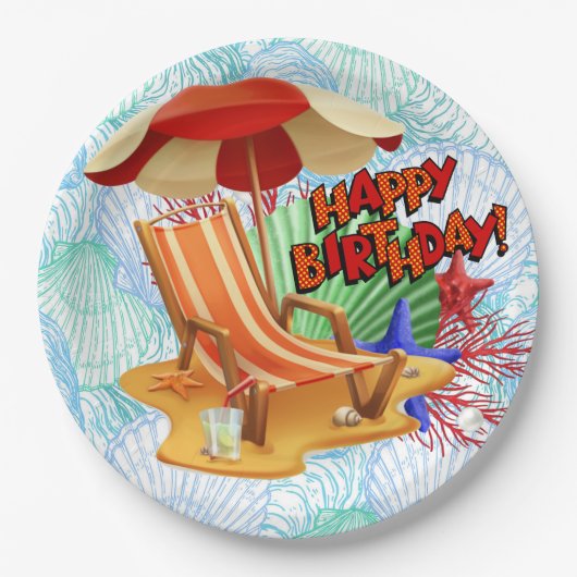 Assiettes En Carton Fête de plage d'anniversaire (Devant)