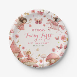 Assiettes En Carton Fête de premier anniversaire de la fée licorne ros