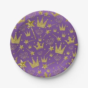 Assiettes En Carton Fête de Princesse Filles Paillettes Violet Royal e