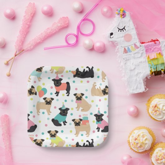 Assiettes En Carton Fête de Pug Birthday (Fête)