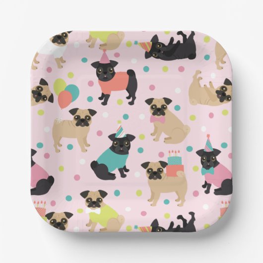 Assiettes En Carton Fête de Pug Birthday (Recto)