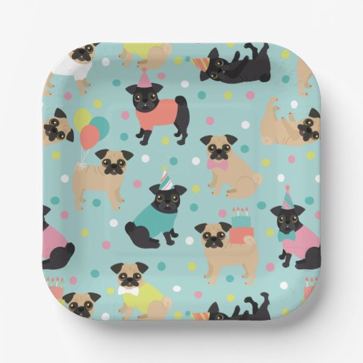 Assiettes En Carton Fête de Pug Birthday (Recto)