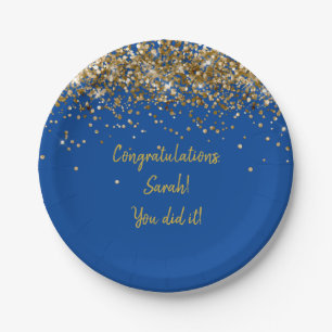 Assiettes En Carton Fête de remise de diplôme personnalisée en bleu et