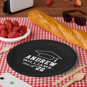Assiettes En Carton Fête de remise de diplômes sur mesure noir moderne