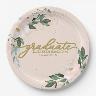 Assiettes En Carton Fête de remise des diplômes florale rose pâle dipl