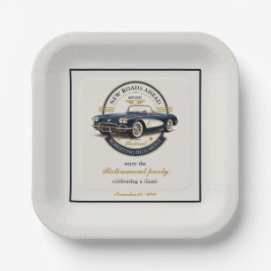 Assiettes En Carton Fête de retraite élégante vintage emblème voiture