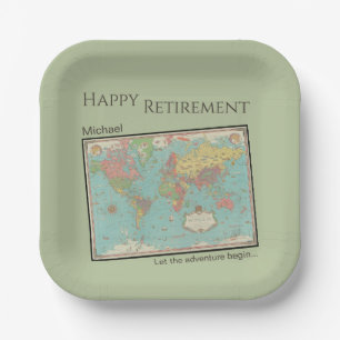 Assiettes En Carton Fête de retraite personnalisée sur carte vintage