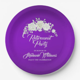 Assiettes En Carton Fête de retraite pour femmes Rose blanche vintage