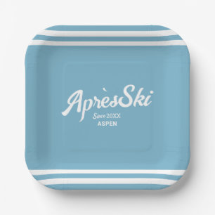 Assiettes En Carton Fête de ski sur mesure Après Ski Bleu Rétro