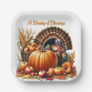 Assiettes En Carton Fête de Thanksgiving Corne d'abondance Dindon 