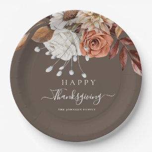 Assiettes En Carton Fête de Thanksgiving Florale Élégante d'Automne