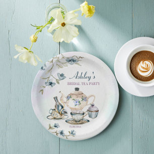Assiettes En Carton Fête de thé à la nuptiale fleurie bleue