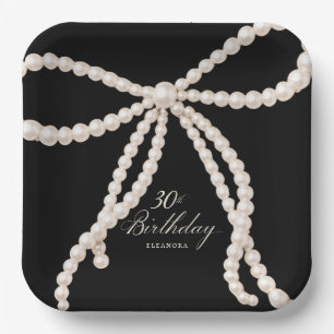 Assiettes En Carton Fête des 30 ans Anniversaire Noir Blanc Perle Élég