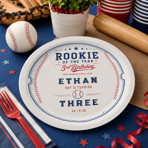 Assiettes En Carton Fête des 3 ans de baseball Recrue de l'année