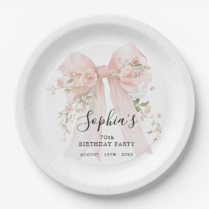 Assiettes En Carton Fête des 70 ans Arc rose personnalisé avec des ros