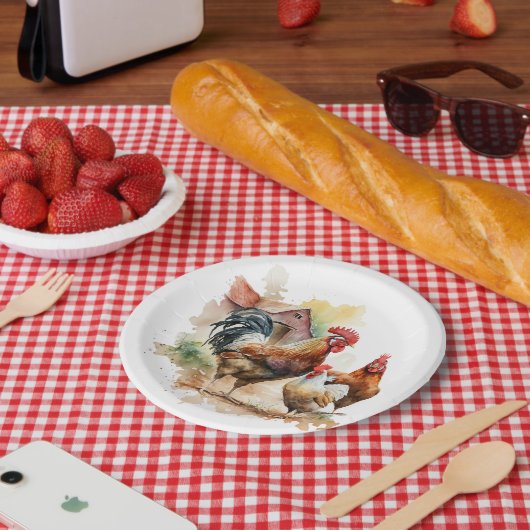 Assiettes En Carton Fête des amateurs de coq de ferme mignonne (Pique-nique)