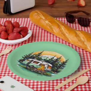 Assiettes En Carton Fête des amoureux du camping cool