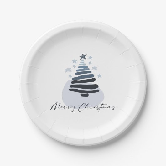 Assiettes En Carton Fête des arbres de Noël à l'Abstraite bleue (Devant)